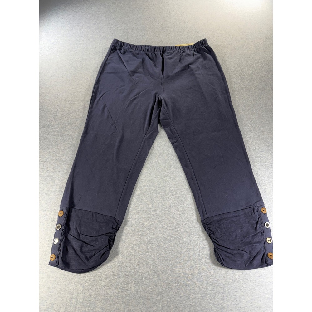 Soft Surroundings Navy Blue Cropped Leggings Ruched Button Hem Size M 28222